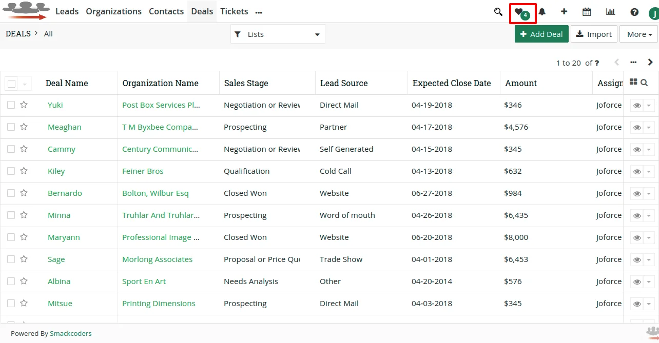 JoforceCRM Favorite List 1 Joforce-Favorites-deals-list-view