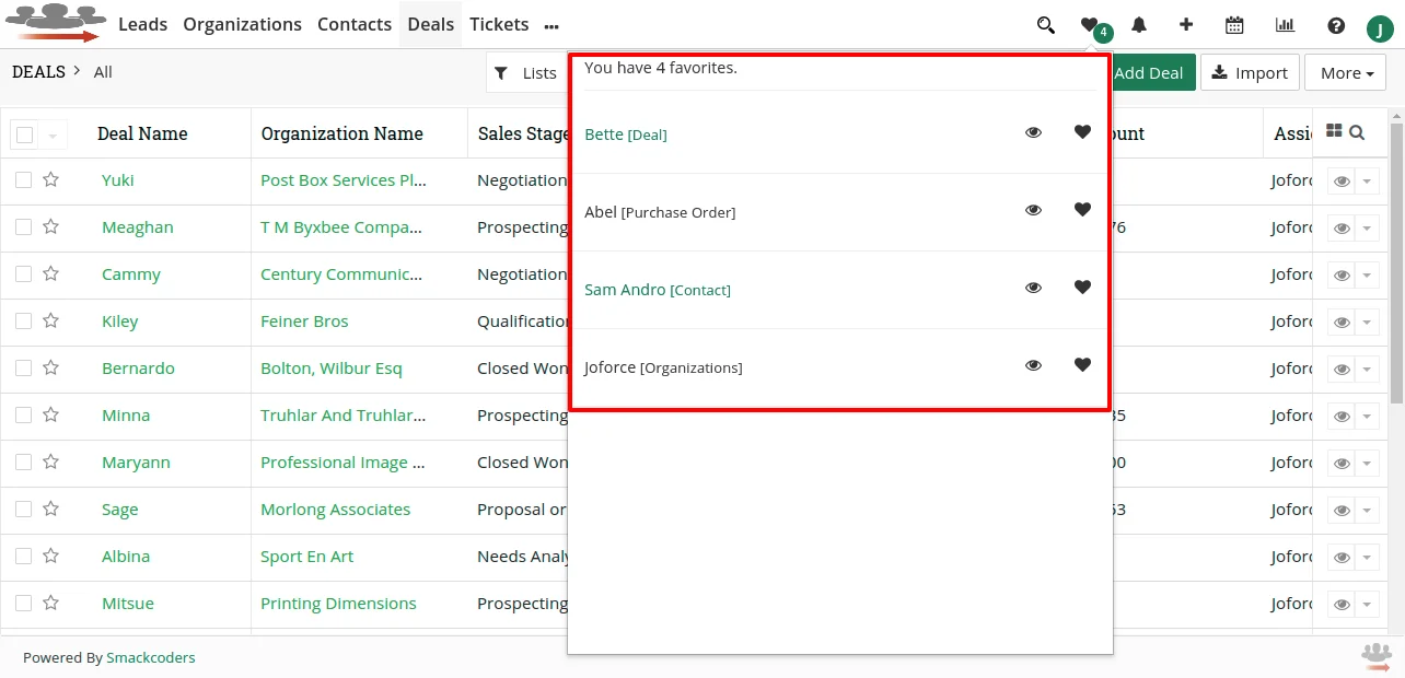 JoforceCRM Favorite List 2 Joforce-Favorites-view-favorite-list