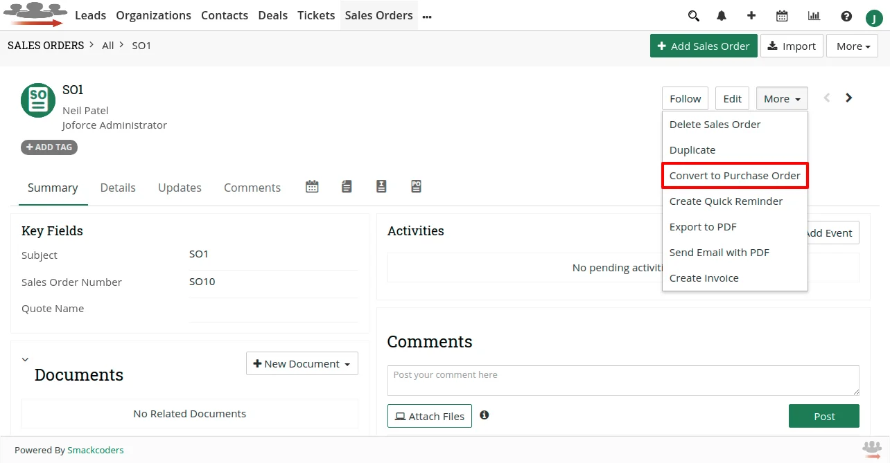 Convert Sales Order to Purchase Order - With Vendors 1 joforce-convert-so-to-po-click-convert-to-purchase-order-option