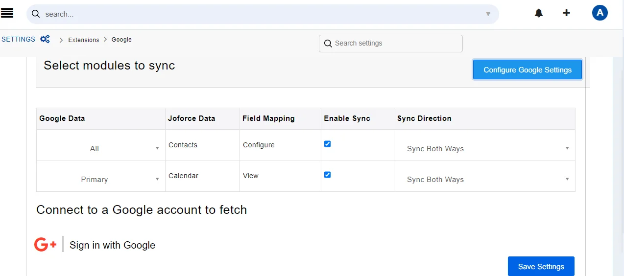 Google Integration 1 select-module-sync