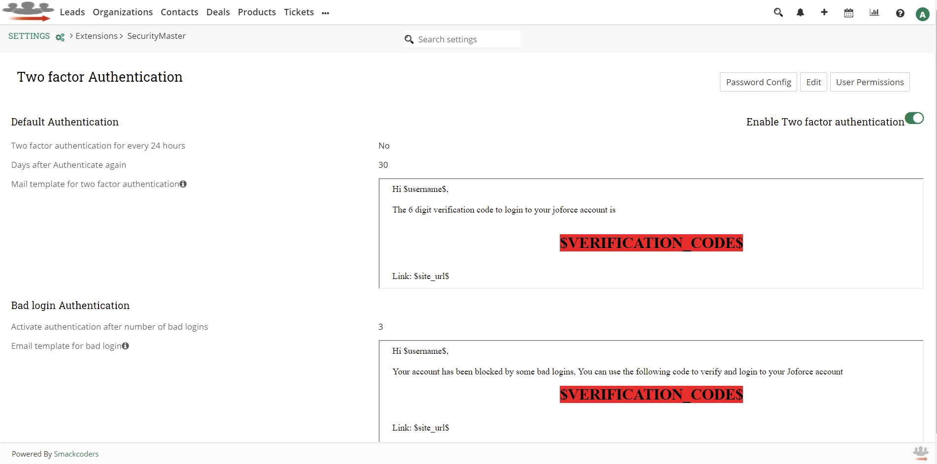 Configure SecurityMaster Login Settings 5 Two Factor Authentication Setting