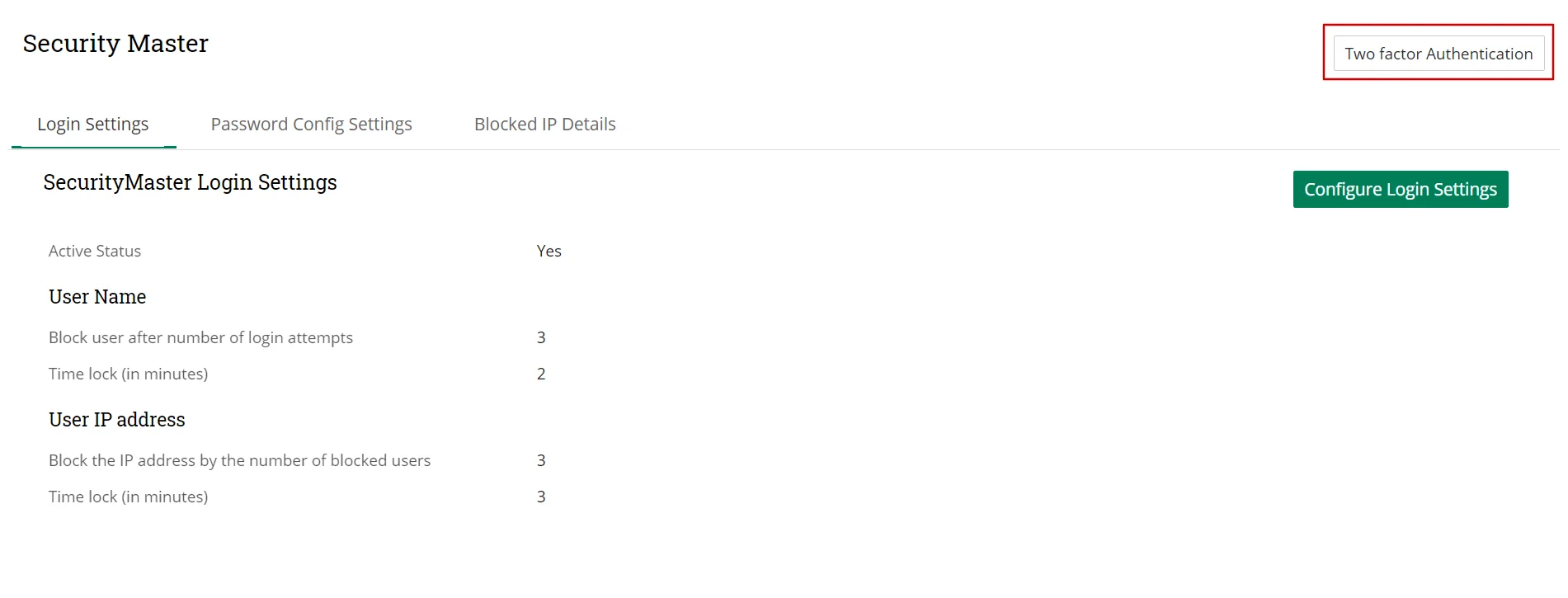 Configure SecurityMaster Login Settings 4 Two Factor Authentication