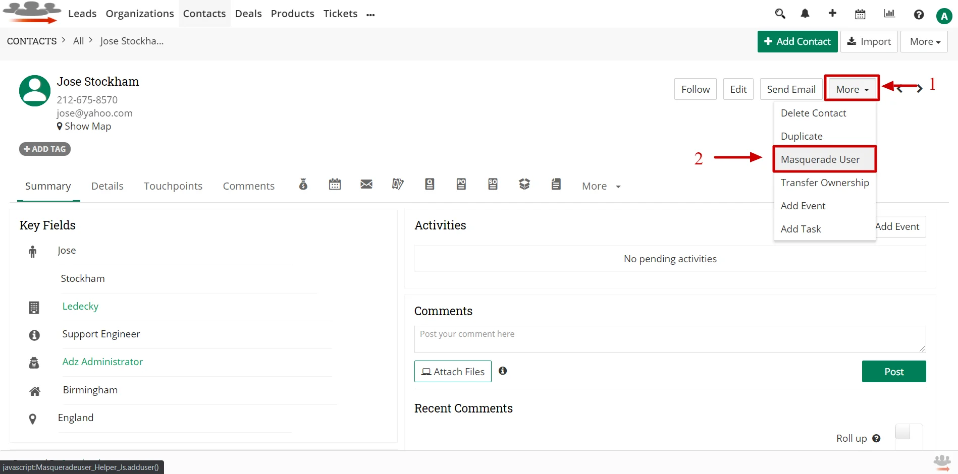 Create a New Masquerade User 1 joforce-masquerade-user-plus-contact-detail-view