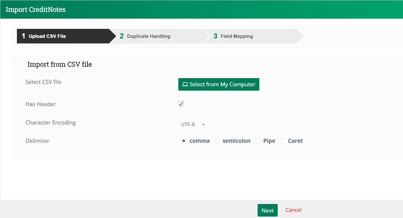 How to Create Credit Notes in JoforceCRM 4 Upload csv file joforce credit notes